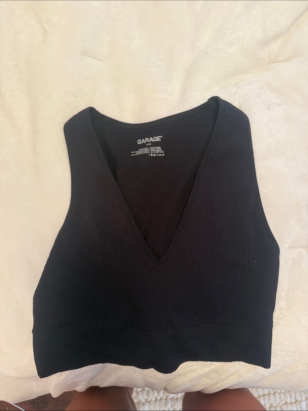 Garage Black Ribbed V-Neck Crop Tank